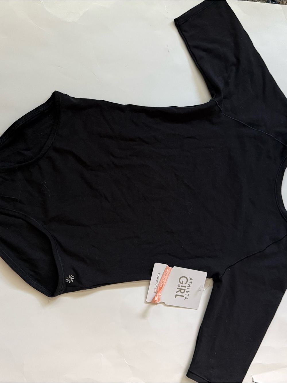 Athleta Girls Black Short Sleeve Scoop Neck Cotton Bodysuit Tee